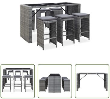 Tuinbarset - Poly Rattan - Grijs - 185x80x110 cm - Weerbestendig - PE-rattan - Gepoedercoat stalen