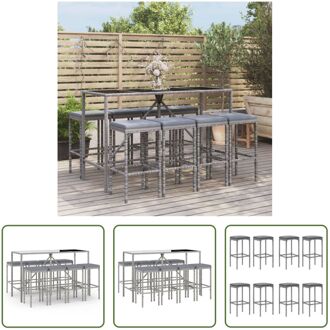 Tuinbarset - The Living Store - Bartafel met 8 barkrukken - Grijs - 180 x 70 x 110 cm