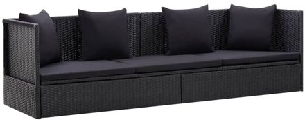 Tuinbed met kussens poly rattan zwart