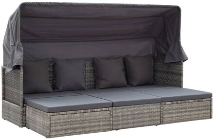 Tuinbed met luifel poly rattan gemengd grijs