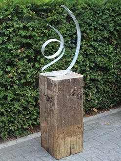 Tuinbeeld aluminium Open incl. meerpaal sokkel 70*30*30 cm