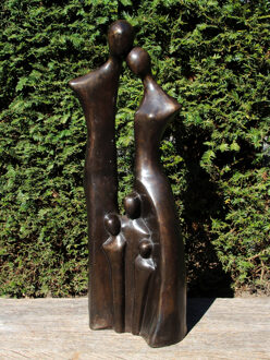 Tuinbeeld brons Familie XL met 3 kinderen, 78 cm