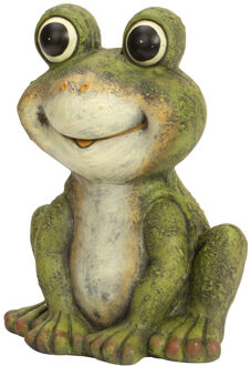 Tuinbeeld kikker zittend - kunststeen - H33 cm - groen - Lachende kikker