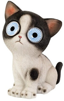 Tuinbeeld solar LED tuinlichtjes/lampjes kat/poes zwart/wit 16 cm koel wit