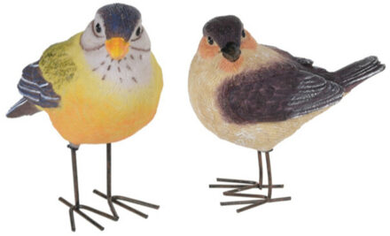 Tuinbeeldjes decoratie vogeltjes - 2x stuks - metaal - 10 cm - binnen/buiten