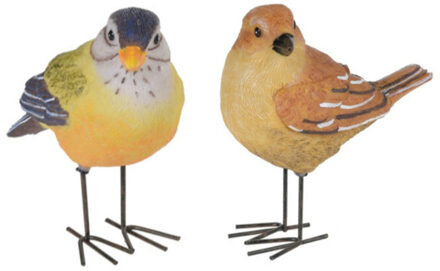 Tuinbeeldjes decoratie vogeltjes - 2x stuks - metaal - 10 cm - binnen/buiten