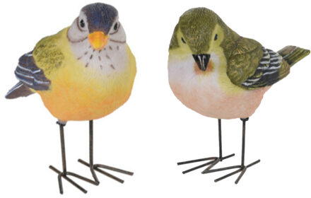 Tuinbeeldjes decoratie vogeltjes - 2x stuks - metaal - 10 cm - binnen/buiten