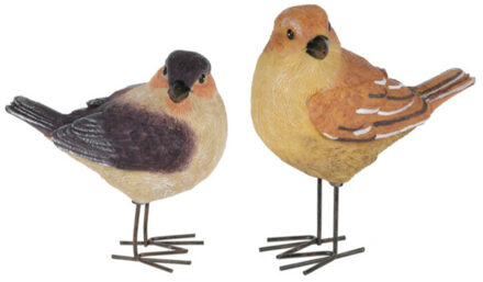 Tuinbeeldjes decoratie vogeltjes - 2x stuks - metaal - 10 cm - binnen/buiten