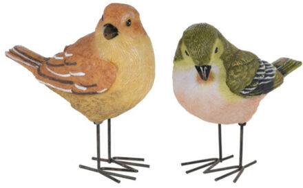 Tuinbeeldjes decoratie vogeltjes - 2x stuks - metaal - 10 cm - binnen/buiten