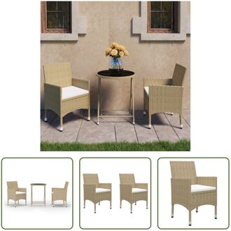 Tuinbistroset - 3-delig - beige - PE-rattan - gehard glas - 60x75cm - 2 stoelen - The Living Store