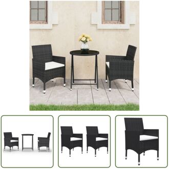 Tuinbistroset - 3-delig - Zwart - Poly rattan - staal - 60x75cm (ø x H)