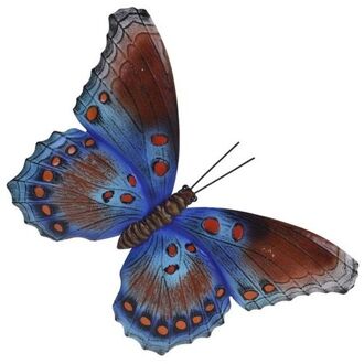 Tuindecoratie bruin/blauwe vlinder 44 cm - Tuinbeelden Multikleur