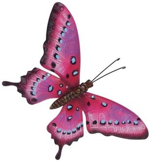 Tuindecoratie roze/lichtblauwe vlinder 44 cm - Tuinbeelden Multikleur