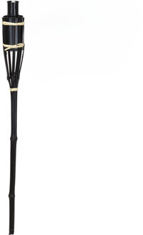 Tuinfakkels voor lampenolie - 1x stuks - bamboe hout - navulbaar - 65 cm - Fakkels Zwart