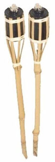 Tuinfakkels voor lampenolie - 2x stuks - 60 cm - bamboe hout - buiten - navulbaar Multi