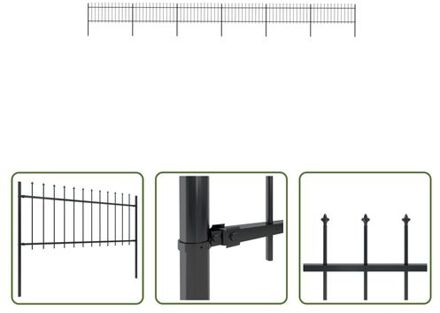 Tuinhek - Decoratief Stalen - 6 Schuttingpanelen en 7 Palen - 10.2m Lang - Sterk en Onderhoudsvrij - Zwart