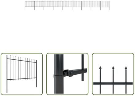 Tuinhek - Decoratief Stalen - 9 schuttingpanelen - 10 palen - 15.3m - Zwart