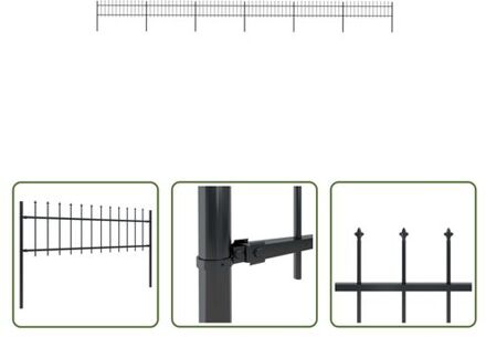 Tuinhek - Decoratief Stalen Hek - 10.2m - 6 panelen - 7 palen - Zwart