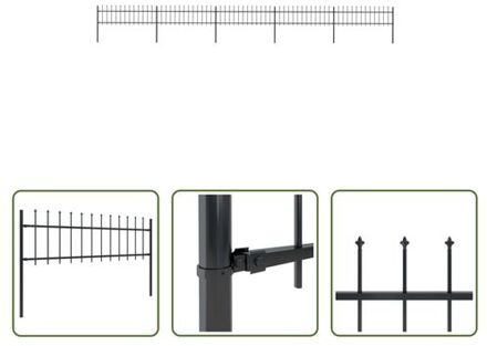 Tuinhek - Decoratief Stalen Hek van 8.5m - Veilig en Onderhoudsvrij - Zwart - 850 x 110 cm - 5 Panelen