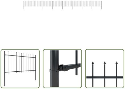 Tuinhek - decoratief stalen omheining - 13.6m lang - 8 schuttingpanelen - 9 palen Zwart