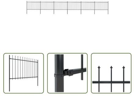 Tuinhek - Decoratief Stalen Omheining - 6 Schuttingpanelen en 7 Palen - 10.2m Lengte - Veilig en Zwart