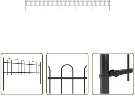 Tuinhek - Decoratief stalen omheining - 8.5m lang - zwart - 60 cm hoog - incl - 5 panelen - 6 palen