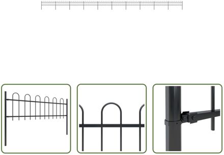 Tuinhek - Decoratieve Stalen Omheining - 17m - 10 panelen - 11 palen Zwart