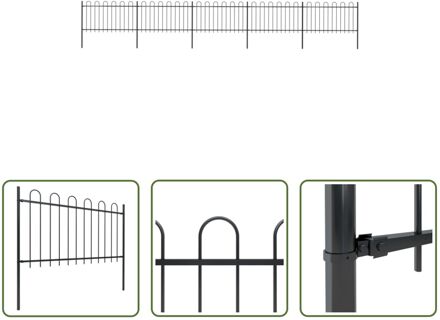 Tuinhek - Stalen decoratief hek - 8.5m lengte - 5 schuttingpanelen - 6 palen - zwart