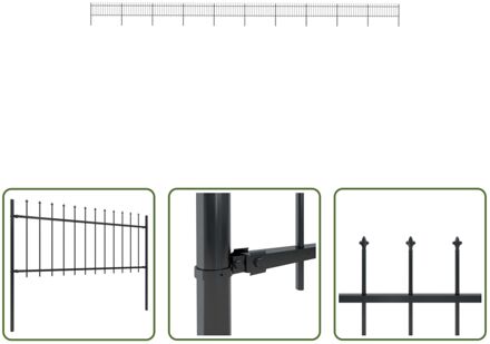 Tuinhek - Stalen Decoratieve Omheining - 17m lengte - Zwart - 10 panelen - 11 palen