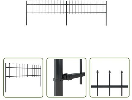 Tuinhek - Stalen omheining met 2 schuttingpanelen en 3 palen - 340 x 110 cm Zwart