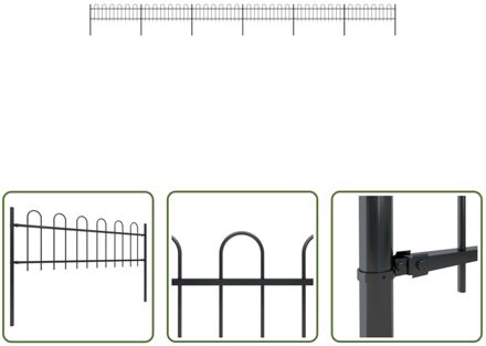 Tuinhek - Stalen Tuinhek 6 panelen + 7 palen - 10.2m lengte Zwart