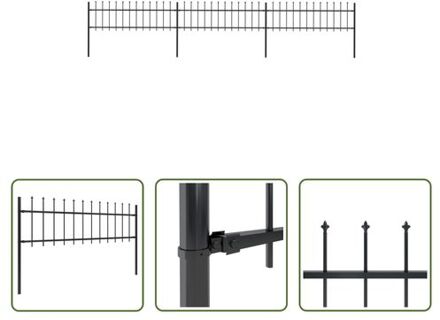 Tuinhek Zwart - 3 Schuttingpanelen en 4 palen - 510 x 110 cm - Gepoedercoat staal