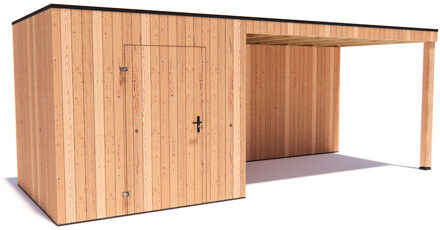 tuinhuis Kubix Douglas 250 x 250 cm + 400 cm overkapping