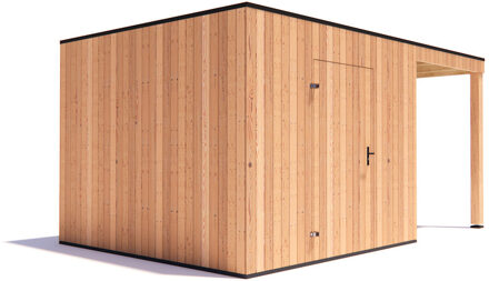 tuinhuis Kubix Douglas 300 x 300 cm + 200 cm overkapping