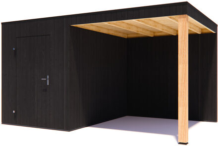 tuinhuis Kubix Vuren ZWART 200 x 300 + 250 cm overkapping