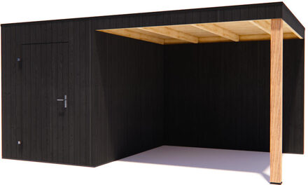 tuinhuis Kubix Vuren ZWART 200 x 300 + 300 cm overkapping