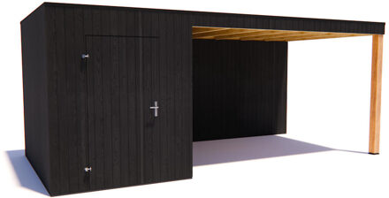 tuinhuis Kubix Vuren ZWART 200 x 300 + 400 cm overkapping