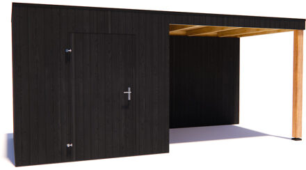 tuinhuis Kubix Vuren ZWART 250 x 250 + 300 cm overkapping