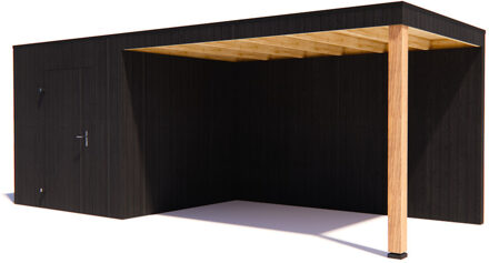 tuinhuis Kubix Vuren ZWART 250 x 250 + 400 cm overkapping