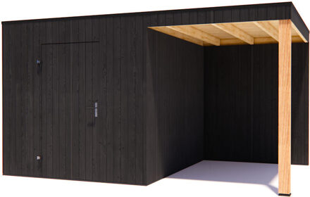 tuinhuis Kubix Vuren ZWART 250 x 300 + 200 cm overkapping