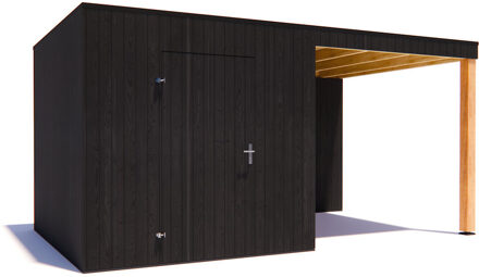 tuinhuis Kubix Vuren ZWART 250 x 300 + 250 cm overkapping
