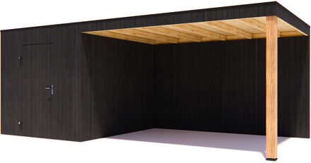 tuinhuis Kubix Vuren ZWART 250 x 300 + 400 cm overkapping