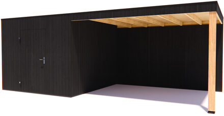 tuinhuis Kubix Vuren ZWART 300 x 300 + 400 cm overkapping