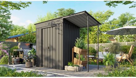 Tuinhuis Skillion 84 - Plaatstaal - Antraciet- Inclusief Luifeldak - 324,6x124x199cm