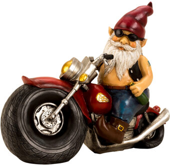 Tuinkabouter beeld Biker - Polystone - Motor rijder - 28 x 35 cm - tuindecoratie