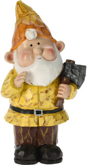 Tuinkabouter beeld Bobby Yellow - Polystone - met gereedschap - 31 cm - Tuinbeelden Multikleur