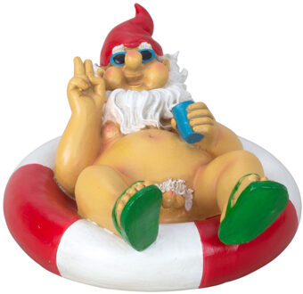 Tuinkabouter beeld Happy Nudist - Polystone - Bloot lui en bezopen - 25 cm