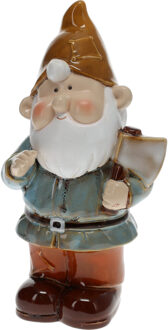 Tuinkabouter blauw met bijl 27 cm decoratie beeld