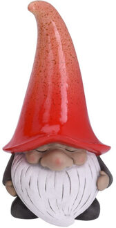 Tuinkabouter gnoom met rode muts 23 cm - Tuinbeelden Rood