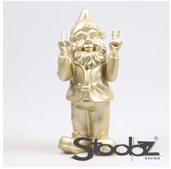 Tuinkabouter - goudkleurig - peace - 31 cm - polystone - Tuinbeelden